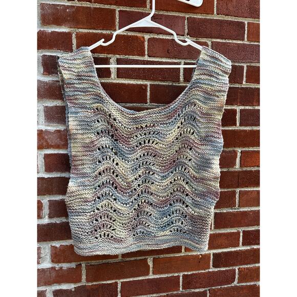 Handmade Open Knit Wavy Tank Top Beach Cover Up Multicolor Boho Sleeveless Shirt - Picture 1 of 4